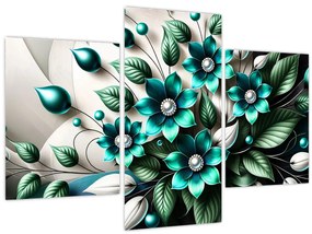 Tablou - Flori turcoaz 3D (90x60 cm)