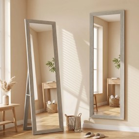 HOMCOM Oglindă Autoportantă Modernă, 37x157 cm, Oglindă de Perete și de Podea în Mărime Naturală cu Ramă din Lemn și Suport, pentru Dormitor, Living și Hol, Gri | Aosom Romania