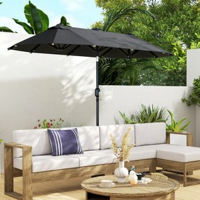Outsunny Umbrelă dublă, umbrelă pentru terasă, înclinabilă, cu panou solar, 35 LED-uri, cadru din oțel, gri, 2,92 x 1,50 x 2,18 m | Aosom Romania