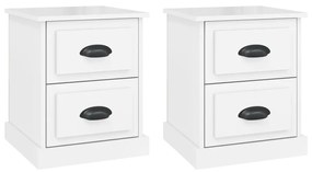 816149 vidaXL Noptiere, 2 buc, alb extralucios, 39x39x47,5 cm, lemn prelucrat