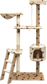 vidaXL Ansamblu pisici cu funie de sisal, 125 cm, imprimeu lăbuțe, bej