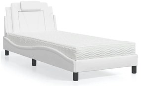 vidaXL Pat cu saltea, alb, 80x200 cm, piele ecologică