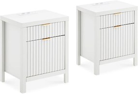 NOA72 - Set 2x Noptiere 50 cm, cu 2 sertare, Priza, USB si USB-C, dormitor - Alb