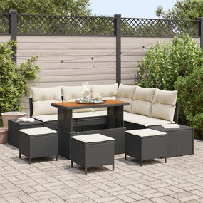 vidaXL Set grădină , 9 piese cu perne, din rattan negru și acacia