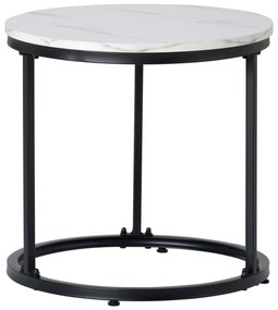 Set de 2 Măsuțe de Cafea Moderne Rotunde Suprapozabile din MDF cu Structură din Metal, Design Economisire Spațiu, 50x70,5 cm+45,5x44 cm, culoare marmură