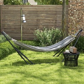 Outsunny Suport cu Hamac Pliabil din Oțel, 2 în 1 pentru Hamac sau Scaun Suspendat, Sac de Transport Inclus 268x89x100cm Gri | Aosom Romania