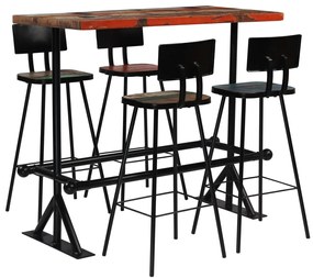 vidaXL Set mobilier de bar, 5 piese, multicolor, lemn masiv reciclat
