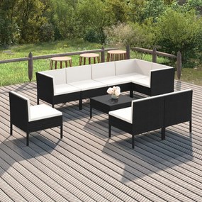 3094400 vidaXL Set mobilier de grădină cu perne, 9 piese, negru, poliratan