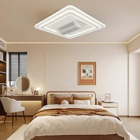 Lustra LED cu ventilator, Design Patrat, 6 Trepte de Viteza