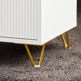 NOA45 - Set 2x Noptiere albe 40x40x63cm, riflaje, cu sau fara Priza, cu 3 sertare, dormitor - Alb-Auriu