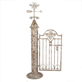 Poarta decorativa de gradina, alb, din metal, aspect vintage, Abeille