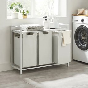 Coș de rufe cu 3 compartimente, alb murdar