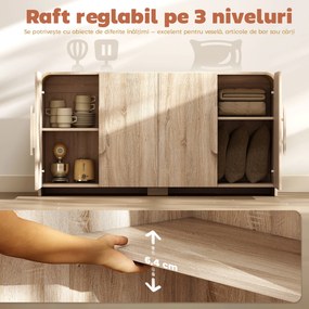 HOMCOM Comodă pentru Bucătărie, Mobilă cu Uși Soft-Close, Colțuri Rotunjite, Rafturi Reglabile, Stil Modern, Comodă pentru Living, Sufragerie, 157,4x39x82cm, Lemn Natural | Aosom Romania