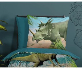 Lenjerie de pat pentru copii verde-albastră din bumbac pentru pat de o persoană 140x200 cm Dino – Good Morning
