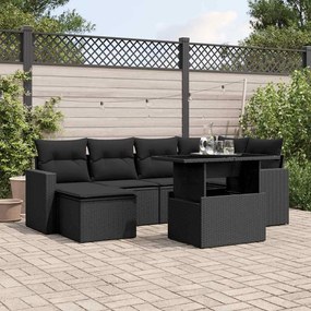 vidaXL Set canapele de grădină cu perne, 7 piese, negru, poliratan