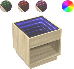 vidaXL Măsuță de cafea cu LED infinity, stejar sonoma, 50x50x50 cm