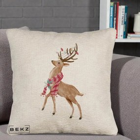 Perna Decorativa Renita cu Fular si Luminite, 40x40 cm, Bej Canapea, Husa Detasabila, Perna Inclusa, BEKZ®