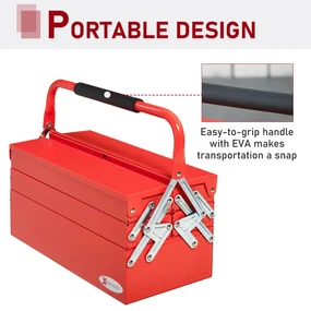 DURHAND Caseta Unelte Metalică Pliabilă, Organizator cu 5 Tavi și 3 Rafturi, pentru Atelier | Aosom Romania