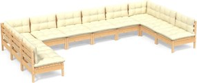 vidaXL Set mobilier grădină cu perne crem, 10 piese, lemn masiv de pin