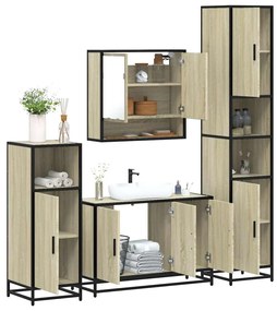 vidaXL Set de mobilier de baie din 4 piese din lemn de stejar Sonoma