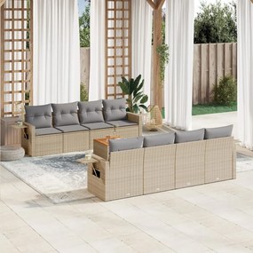 vidaXL Set canapele de grădină, 9 piese, cu perne, bej, poliratan