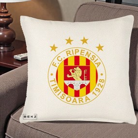 Perna Personalizata FC Ripensia Timisoara 1928, 40x40 cm, Crem Reliefat, Husa Detasabila, Perna Inclusa, BEKZ®