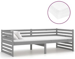 3083641 vidaXL Pat de zi cu saltea, gri, 90x200 cm, lemn masiv de pin
