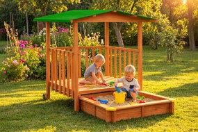 Groapa cu nisip cu verandă SUNNY, 130x130x143cm, maro/verde Jurhan