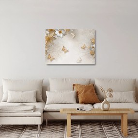 Tablou pe sticlă - Flori cu fluturi (70x50 cm)