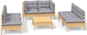 vidaXL Set mobilier grădină cu perne gri, 7 piese, lemn masiv de pin