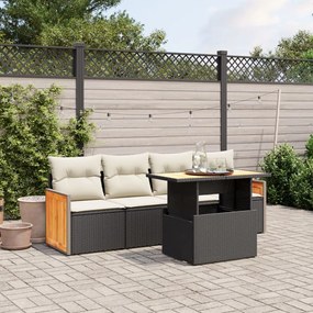 vidaXL Set mobilier de grădină cu perne, 5 piese, negru, poliratan