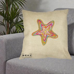 Perna Decorativa Stea de Mare Neon Curcubeu, 40x40 cm, Crem, Husa Detasabila, Perna Inclusa, BEKZ®