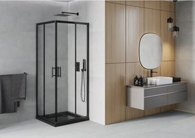 Mexen Rio cabina de duș pătrată 90 x 90 cm, transparentă, neagră + cadă Flat, neagră - 860-090-090-70-00-4070B