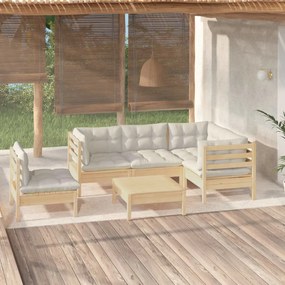 3096412 vidaXL Set mobilier grădină cu perne crem, 6 piese, lemn de pin