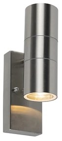 Lampă de perete exterioară din oțel cu 2 lumini IP44 cu senzor crepuscular - Duo
