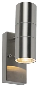 Lampă de perete exterioară din oțel cu 2 lumini IP44 cu senzor crepuscular - Duo
