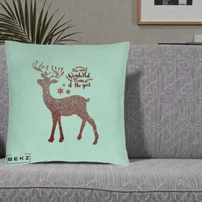 Perna Decorativa Ren de Craciun Glitter Rosu, 40x40 cm, Verde Menta, Husa Detasabila, Perna Inclusa, BEKZ®