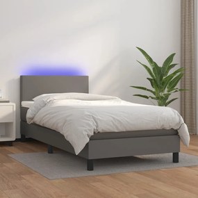 3134073 vidaXL Pat continental cu saltea și LED, gri, 80x200 cm, piele eco