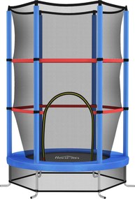 HOMCOM Saltea Elastică pentru Copii 3-6 Ani cu Plasă de Protecție, 6 Stâlpi și 3 Intrări, Ø140x190 cm, Albastru | Aosom Romania