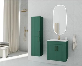 Set dulap baza suspendat Drop Lines Hera verde cu 2 usi si lavoar alb 50 cm