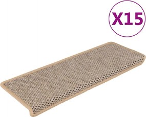 vidaXL Covorașe scări autoadezive 15 buc. bej deschis 65x21x4 cm sisal
