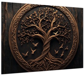 Tablou pe sticlă – Arborele vieții din lemn (70x50 cm)