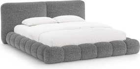 Pat matrimonial gri închis tapițat cu spațiu de depozitare cu somieră 200x200 cm Solange – Micadoni