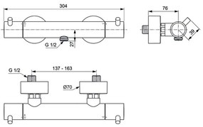 Baterie dus termostatata Ideal Standard Ceratherm T125 auriu periat