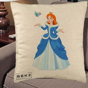 Perna Personalizata Printesa Albastra cu Pasare, 40x40 cm, Bej, Husa Detasabila, Perna Inclusa, BEKZ®