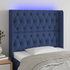 3124380 vidaXL Tăblie de pat cu LED, albastru, 103x16x118/128 cm, textil