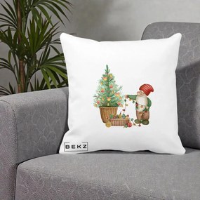 Perna Decorativa Pitic de Craciun cu Brad, 40x40 cm, Alba Mata, Husa Detasabila, Perna Inclusa, BEKZ®