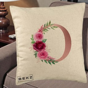 Cadou Personalizat - Perna Personalizata Monograma Rose Gold Litera O, 40x40 cm, Bej, Husa Detasabila, Perna Inclusa, BEKZ®