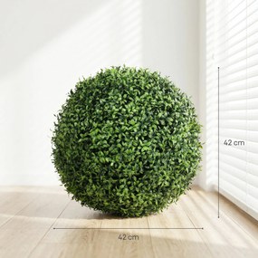 HOMCOM Plante Decorative Artificiale din Buxus cu 682 de Frunze, Rezistente la UV, Înălțime 42 cm | Aosom Romania