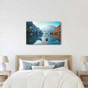 Tablou - Bărci pe Lacul Braies (90x60 cm)